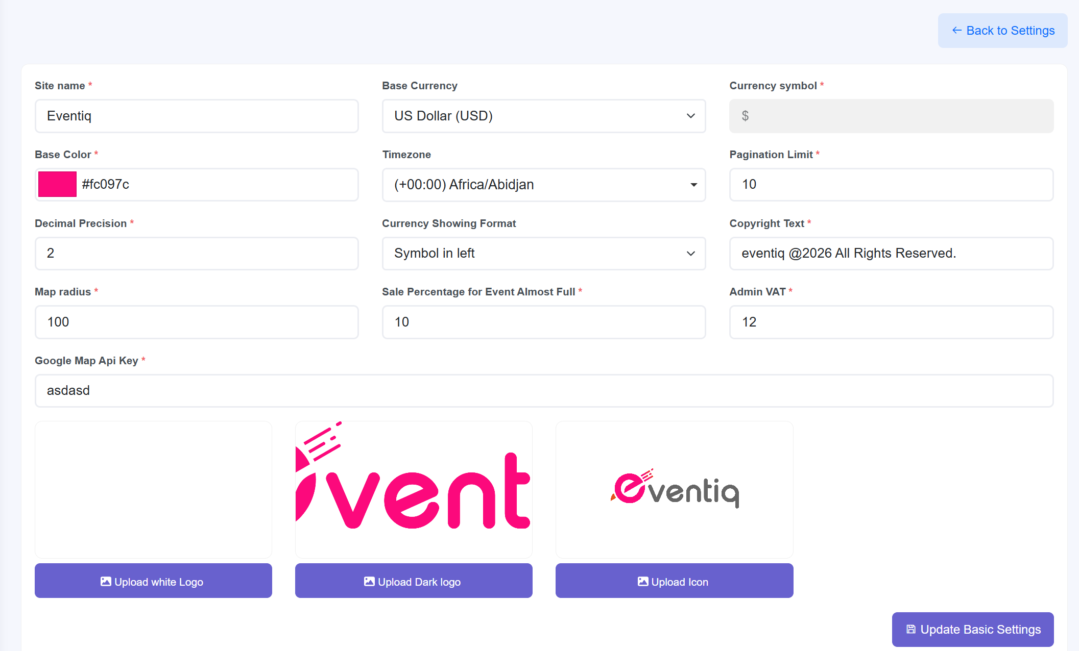 Basic Settings Detail