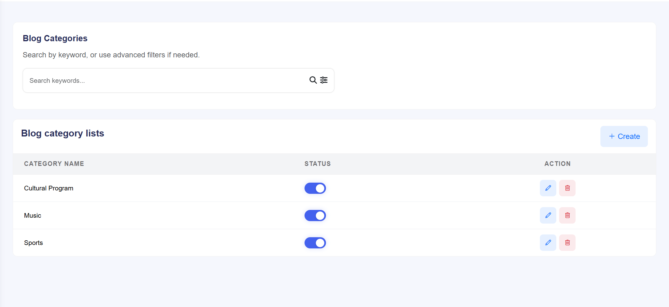 Blog Category Management