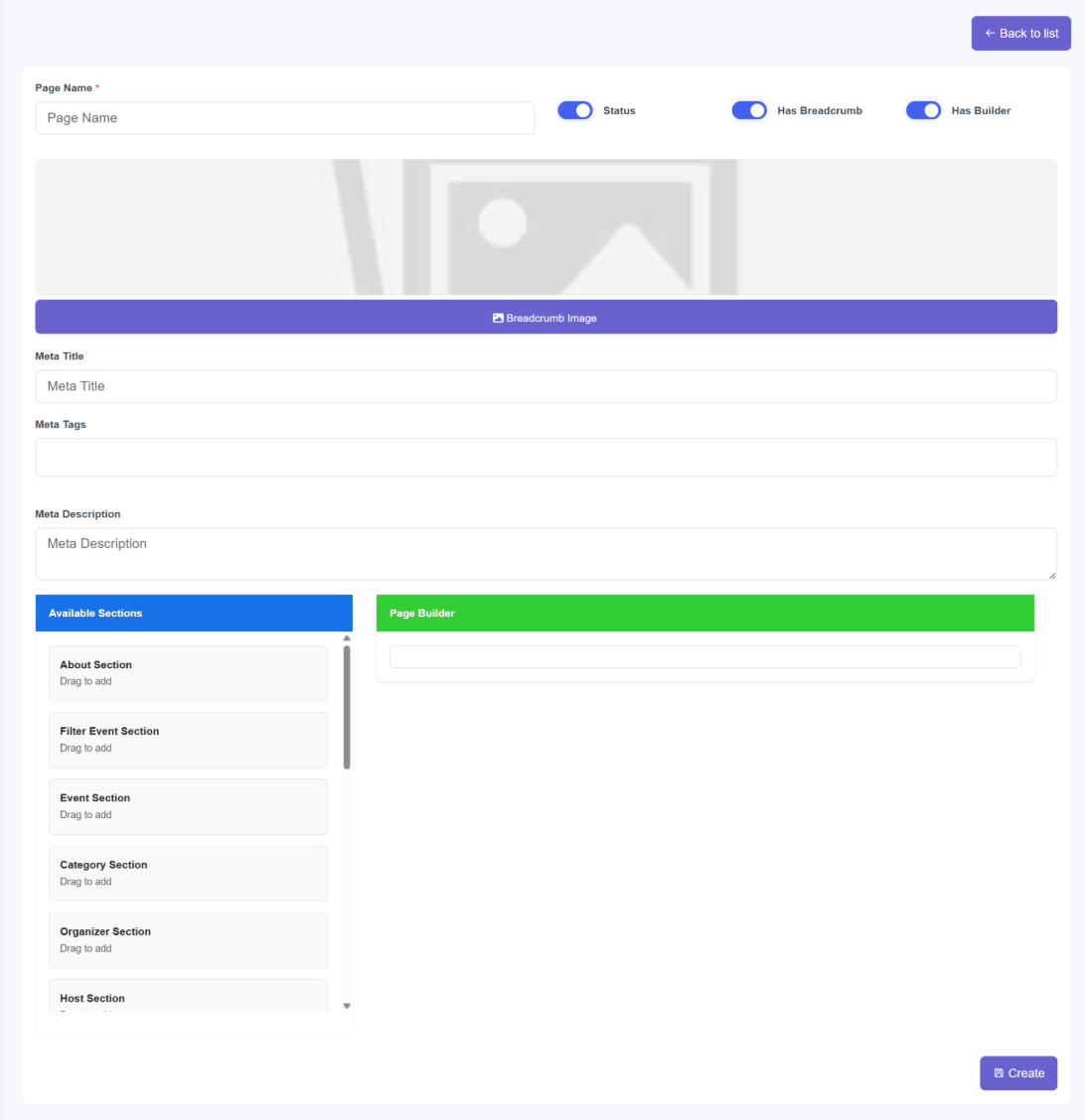 Create Page Interface
