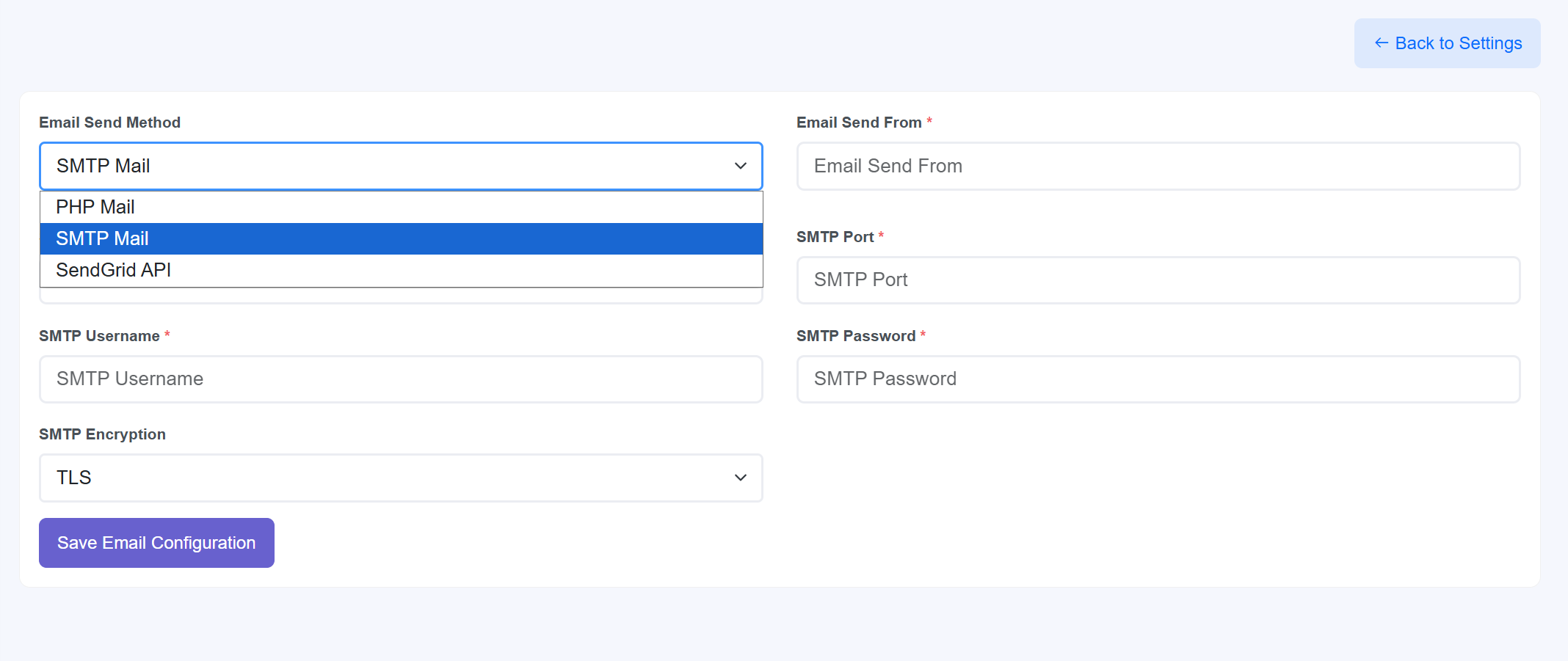 Email Configuration Detail