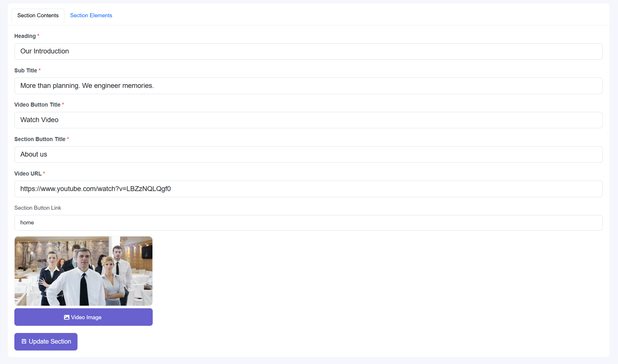 Section Management Interface