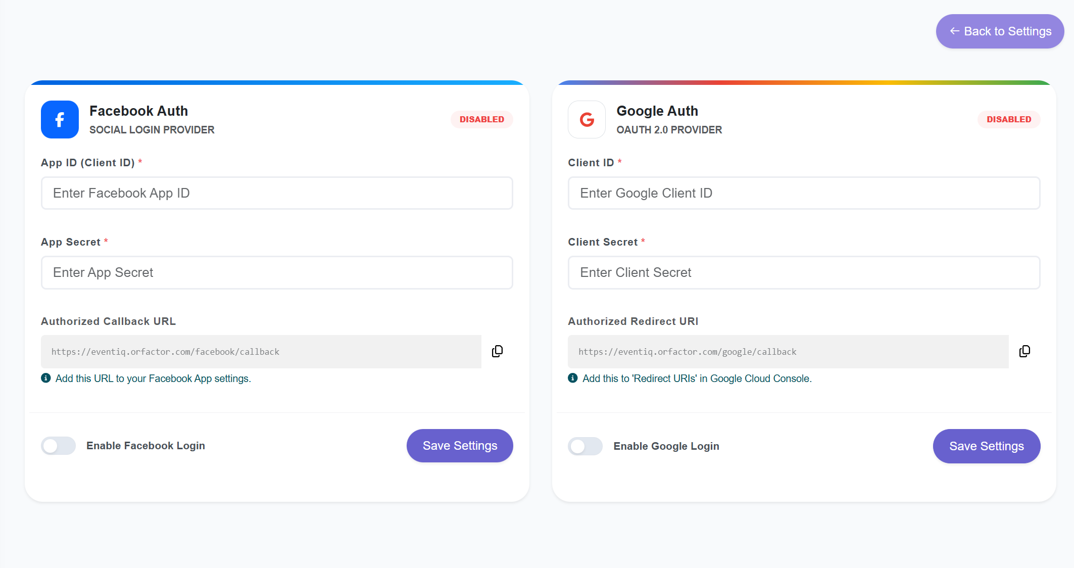 Social Settings Detail